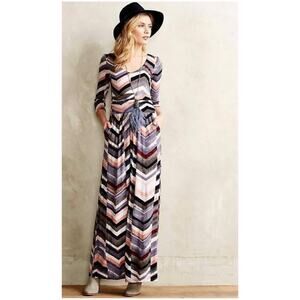 Maeve Anthropologie Women’s Sz S Chevron Maxi Dress Novella Multicolor Boho